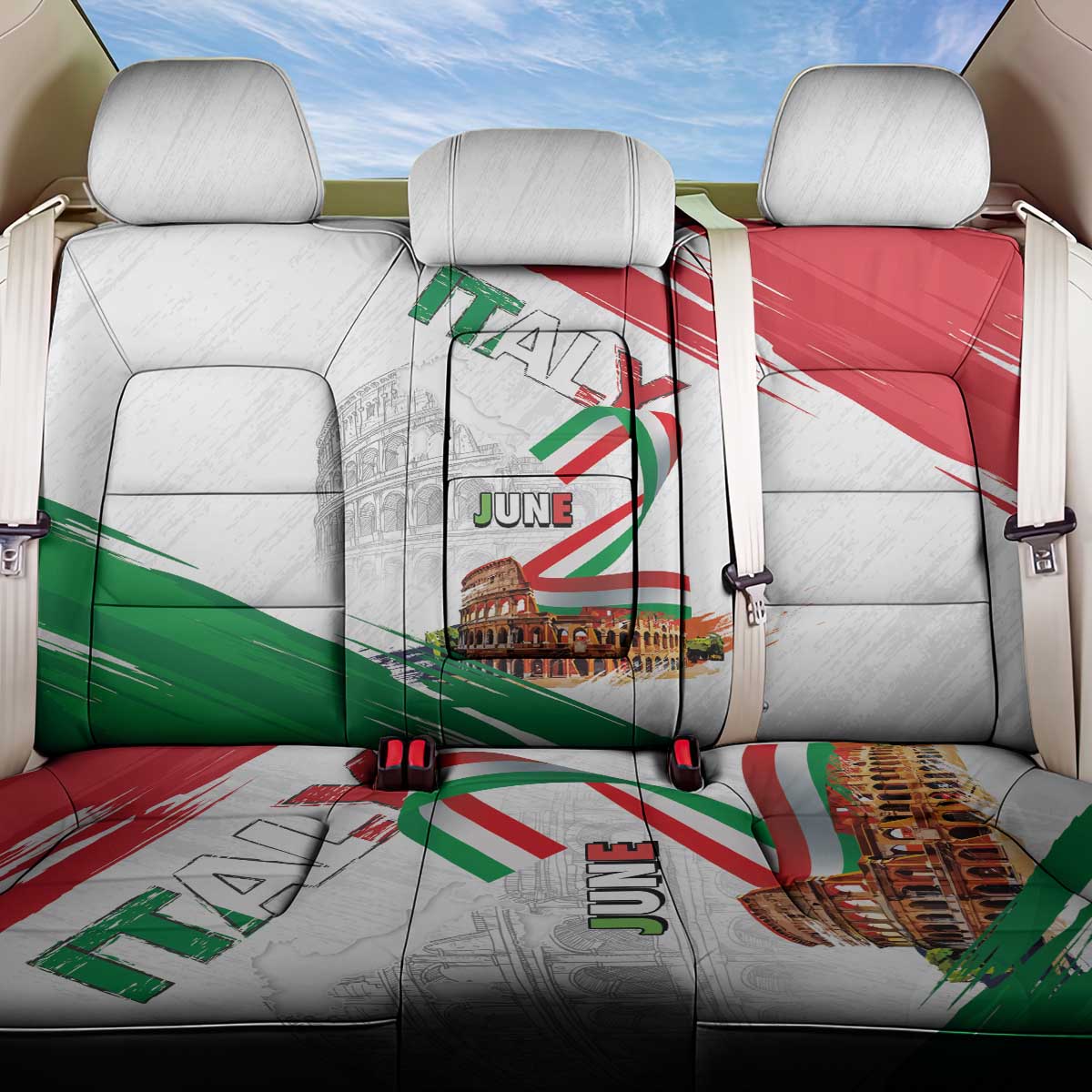 Italian National Day Back Car Seat Cover Festa della Repubblica-The Colosseum Grunge Style