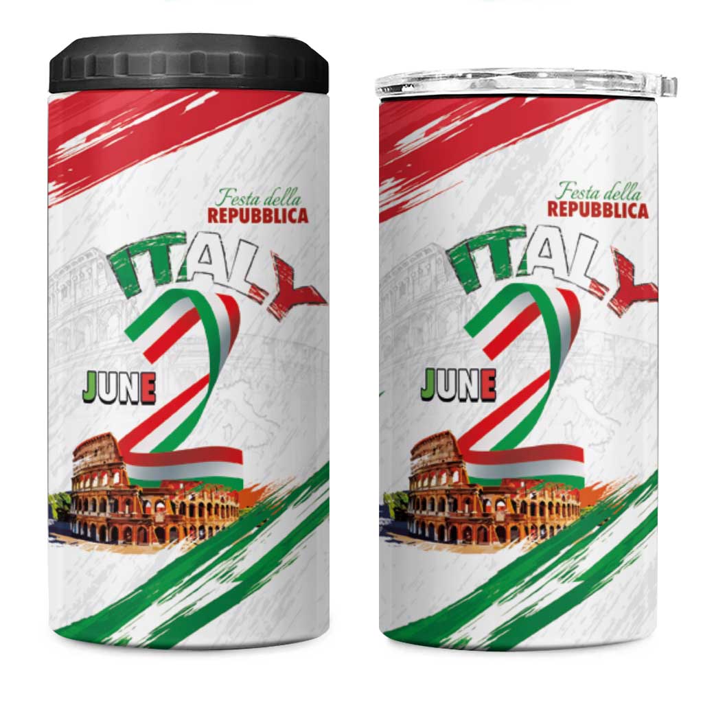 Italian National Day 4 in 1 Can Cooler Tumbler Festa della Repubblica-The Colosseum Grunge Style