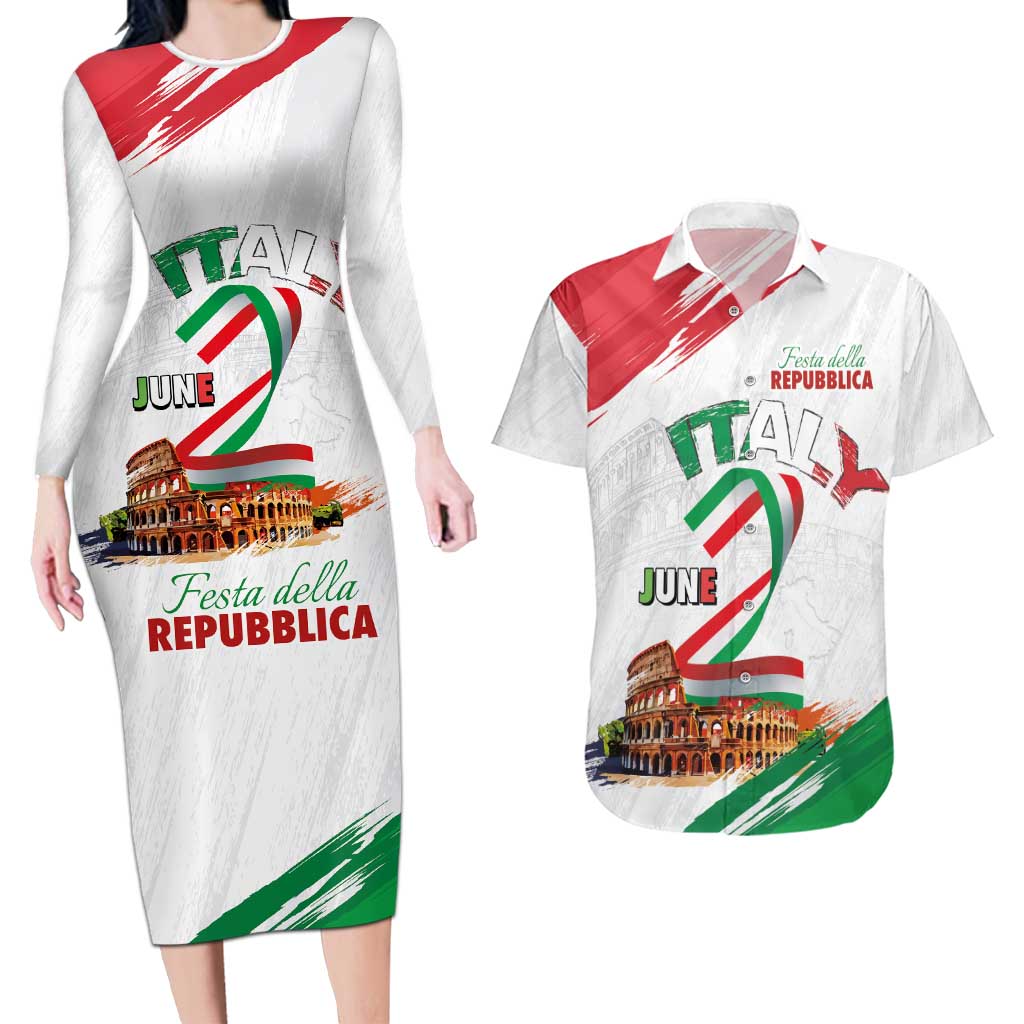 Italian National Day Couples Matching Long Sleeve Bodycon Dress and Hawaiian Shirt Festa della Repubblica-The Colosseum Grunge Style