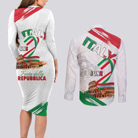 Italian National Day Couples Matching Long Sleeve Bodycon Dress and Long Sleeve Button Shirt Festa della Repubblica-The Colosseum Grunge Style