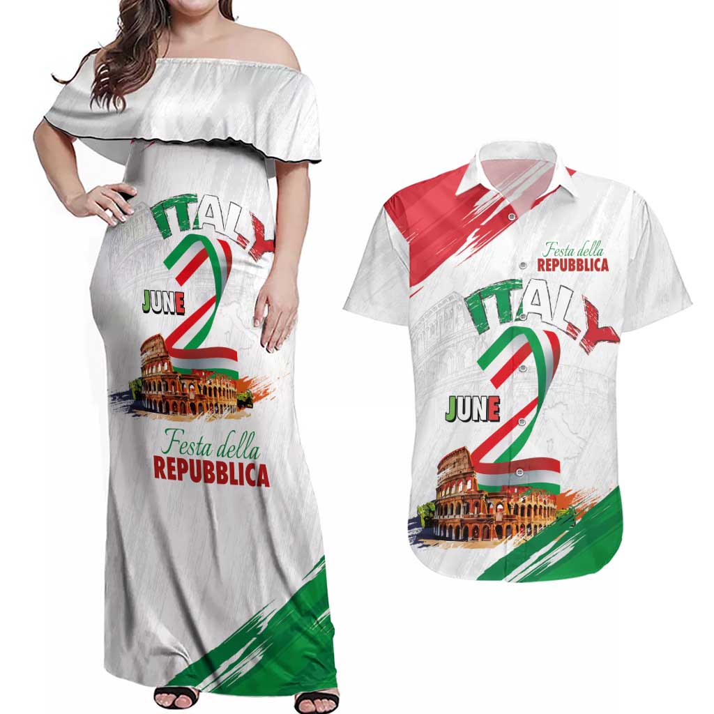 Italian National Day Couples Matching Off Shoulder Maxi Dress and Hawaiian Shirt Festa della Repubblica-The Colosseum Grunge Style