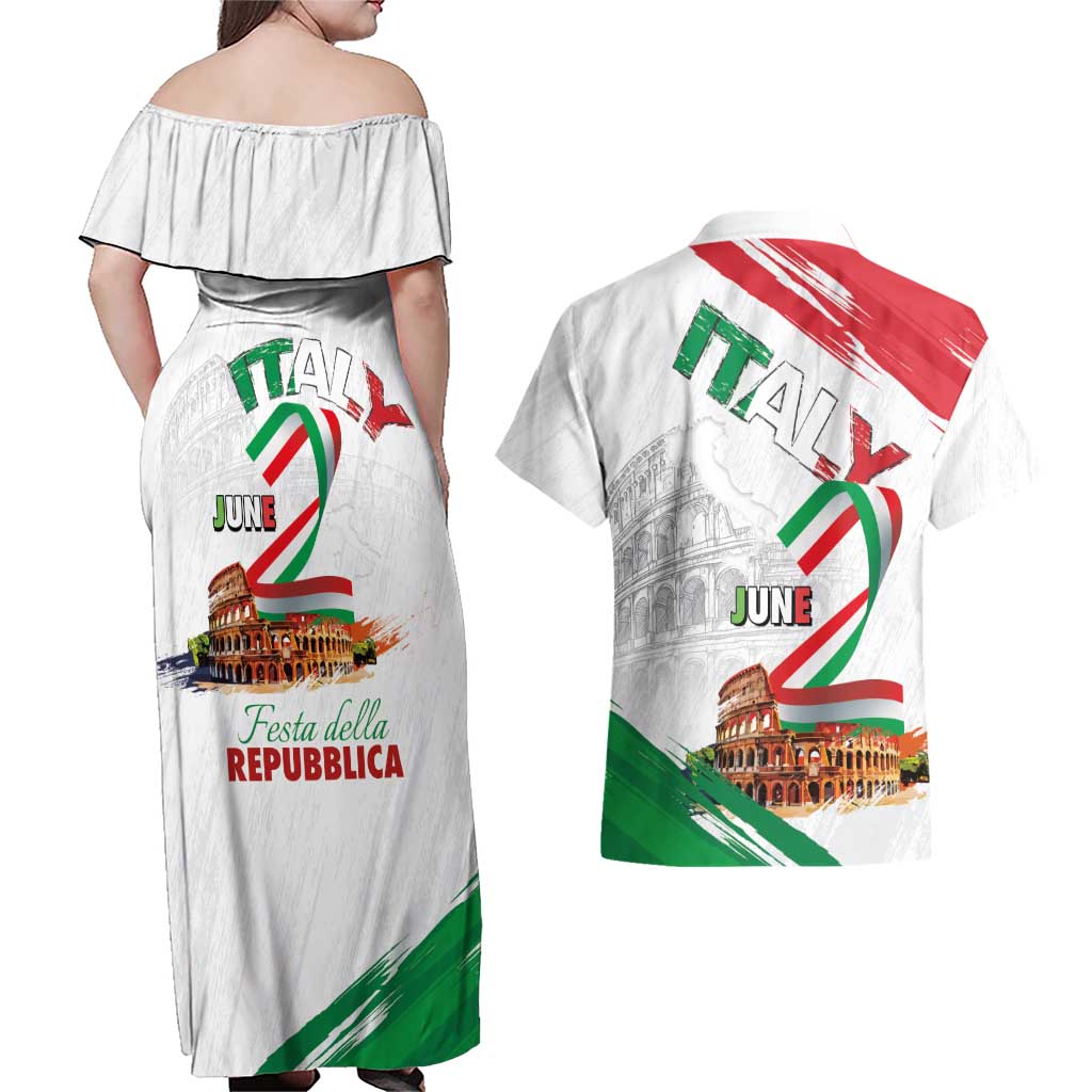 Italian National Day Couples Matching Off Shoulder Maxi Dress and Hawaiian Shirt Festa della Repubblica-The Colosseum Grunge Style