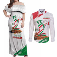 Italian National Day Couples Matching Off Shoulder Maxi Dress and Long Sleeve Button Shirt Festa della Repubblica-The Colosseum Grunge Style