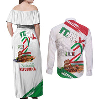 Italian National Day Couples Matching Off Shoulder Maxi Dress and Long Sleeve Button Shirt Festa della Repubblica-The Colosseum Grunge Style
