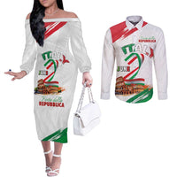 Italian National Day Couples Matching Off The Shoulder Long Sleeve Dress and Long Sleeve Button Shirt Festa della Repubblica-The Colosseum Grunge Style