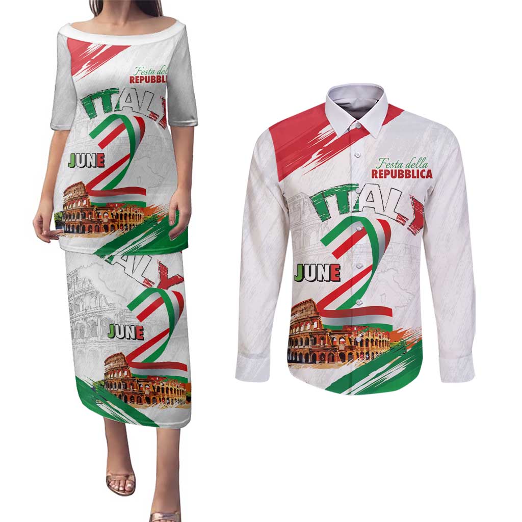 Italian National Day Couples Matching Puletasi and Long Sleeve Button Shirt Festa della Repubblica-The Colosseum Grunge Style