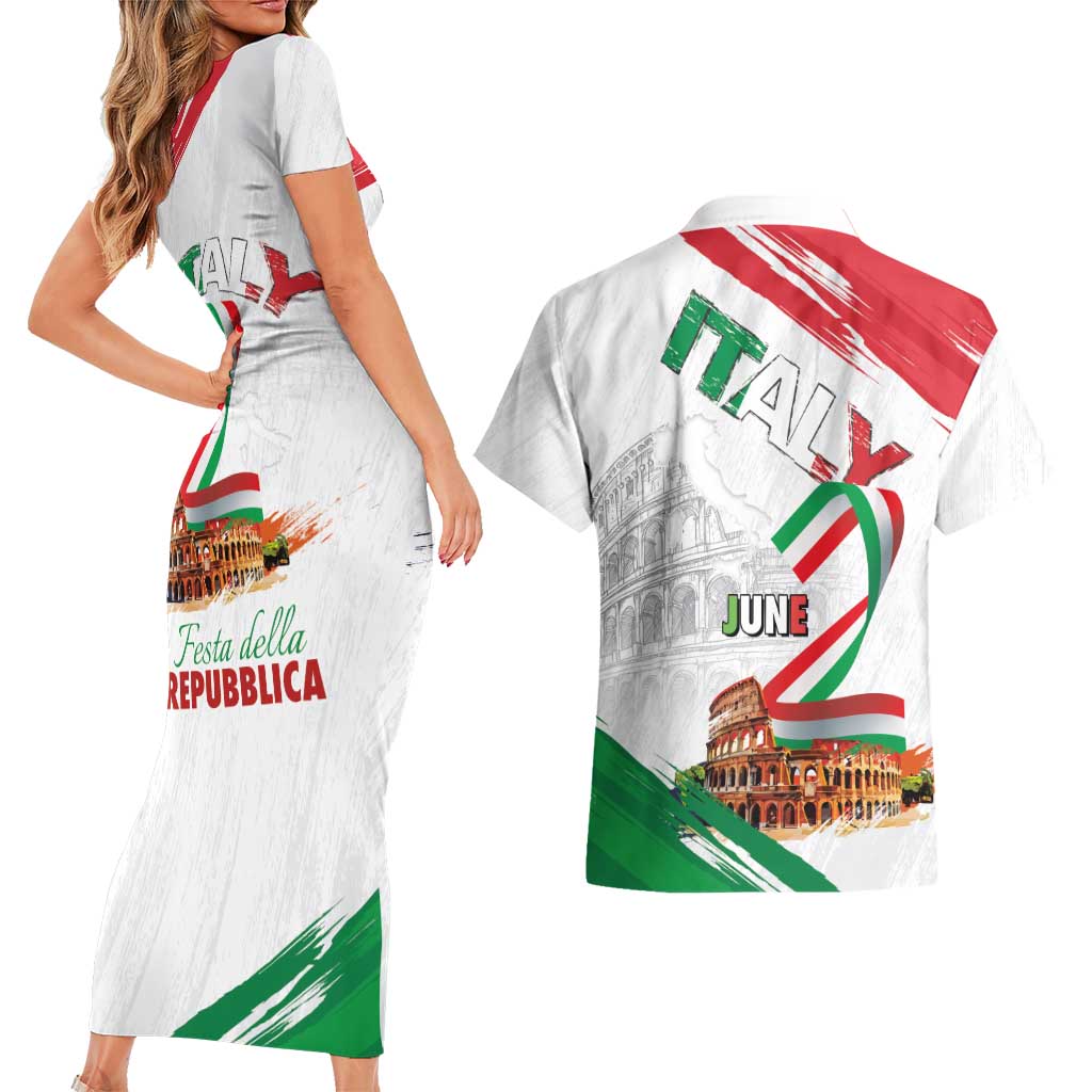 Italian National Day Couples Matching Short Sleeve Bodycon Dress and Hawaiian Shirt Festa della Repubblica-The Colosseum Grunge Style