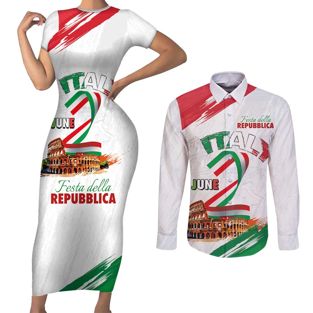 Italian National Day Couples Matching Short Sleeve Bodycon Dress and Long Sleeve Button Shirt Festa della Repubblica-The Colosseum Grunge Style
