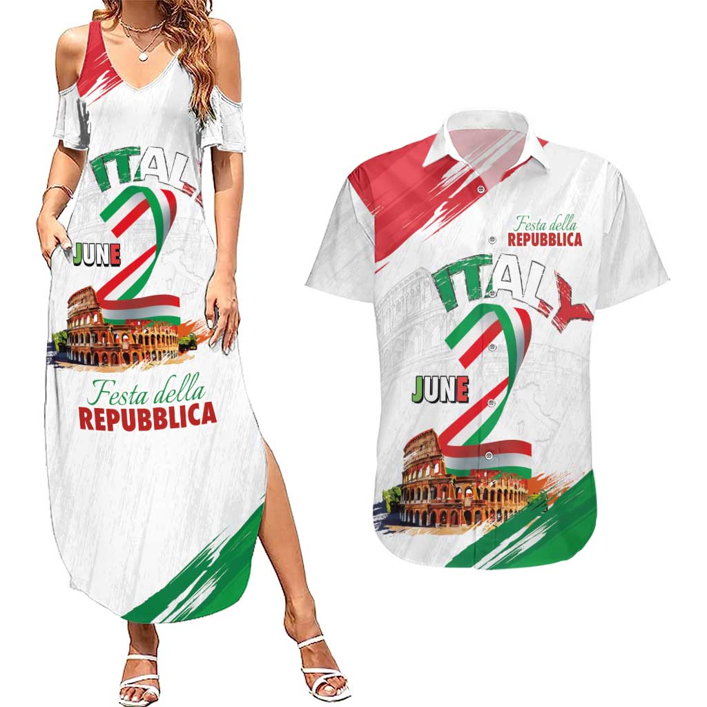 Italian National Day Couples Matching Summer Maxi Dress and Hawaiian Shirt Festa della Repubblica-The Colosseum Grunge Style