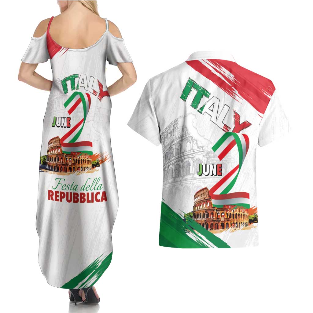 Italian National Day Couples Matching Summer Maxi Dress and Hawaiian Shirt Festa della Repubblica-The Colosseum Grunge Style