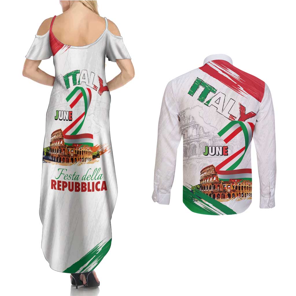 Italian National Day Couples Matching Summer Maxi Dress and Long Sleeve Button Shirt Festa della Repubblica-The Colosseum Grunge Style