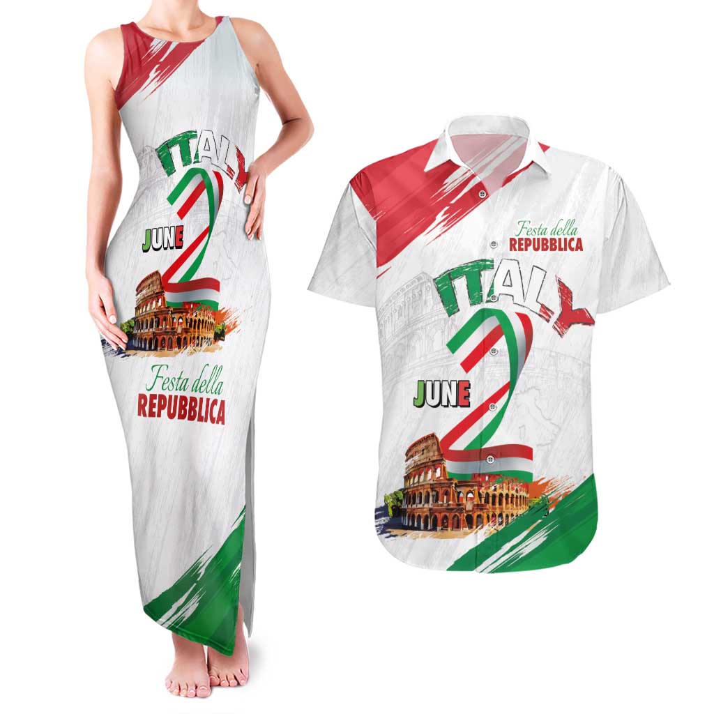 Italian National Day Couples Matching Tank Maxi Dress and Hawaiian Shirt Festa della Repubblica-The Colosseum Grunge Style