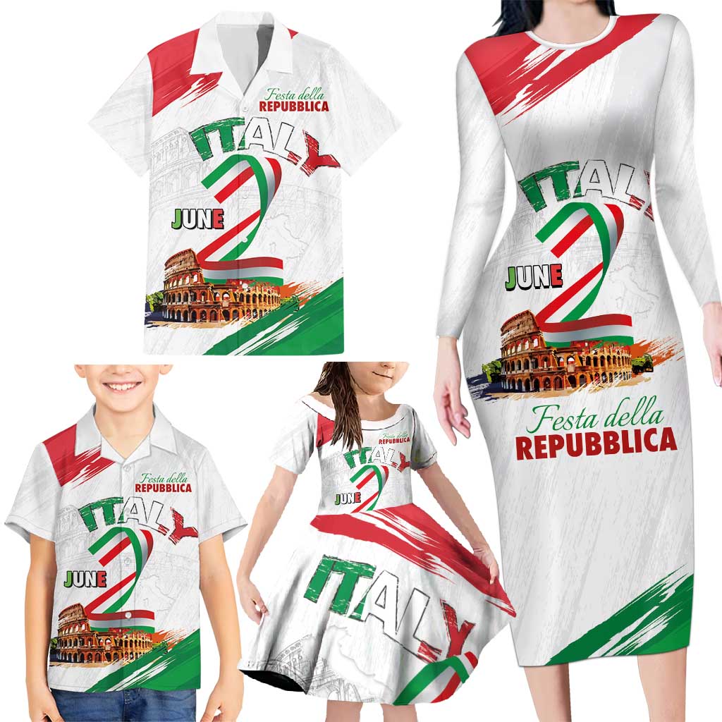 Italian National Day Family Matching Long Sleeve Bodycon Dress and Hawaiian Shirt Festa della Repubblica-The Colosseum Grunge Style