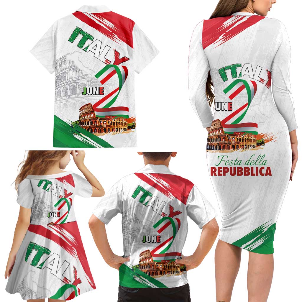 Italian National Day Family Matching Long Sleeve Bodycon Dress and Hawaiian Shirt Festa della Repubblica-The Colosseum Grunge Style