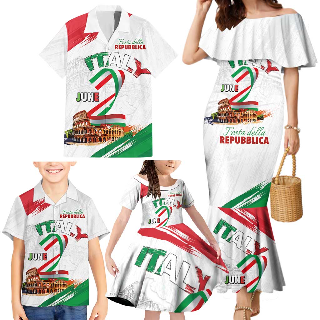 Italian National Day Family Matching Mermaid Dress and Hawaiian Shirt Festa della Repubblica-The Colosseum Grunge Style