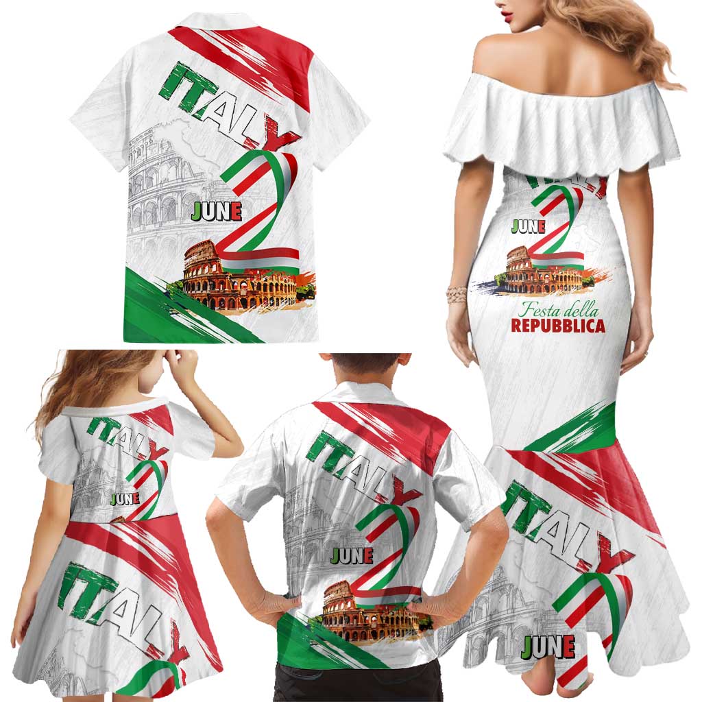 Italian National Day Family Matching Mermaid Dress and Hawaiian Shirt Festa della Repubblica-The Colosseum Grunge Style