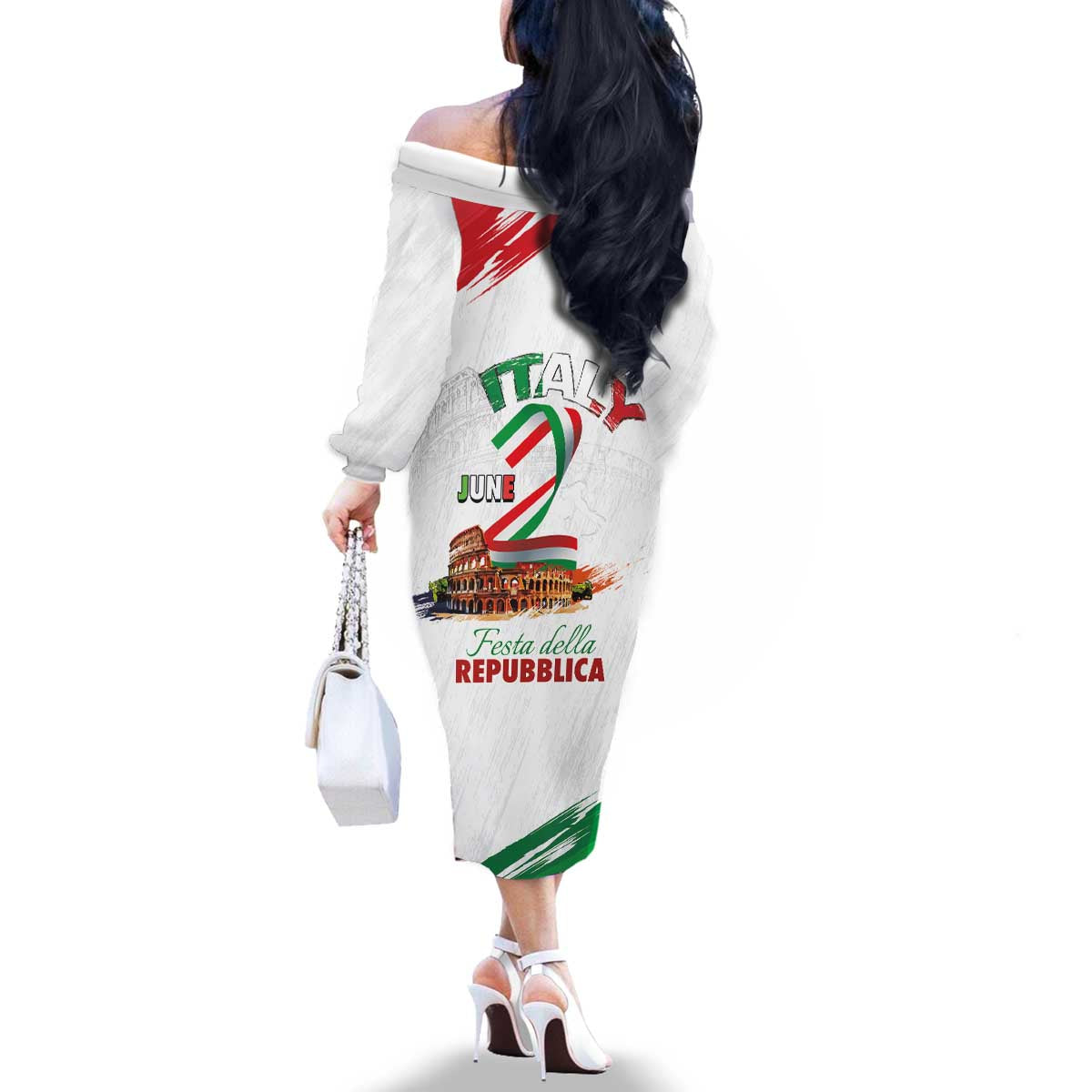 Italian National Day Family Matching Off The Shoulder Long Sleeve Dress and Hawaiian Shirt Festa della Repubblica-The Colosseum Grunge Style