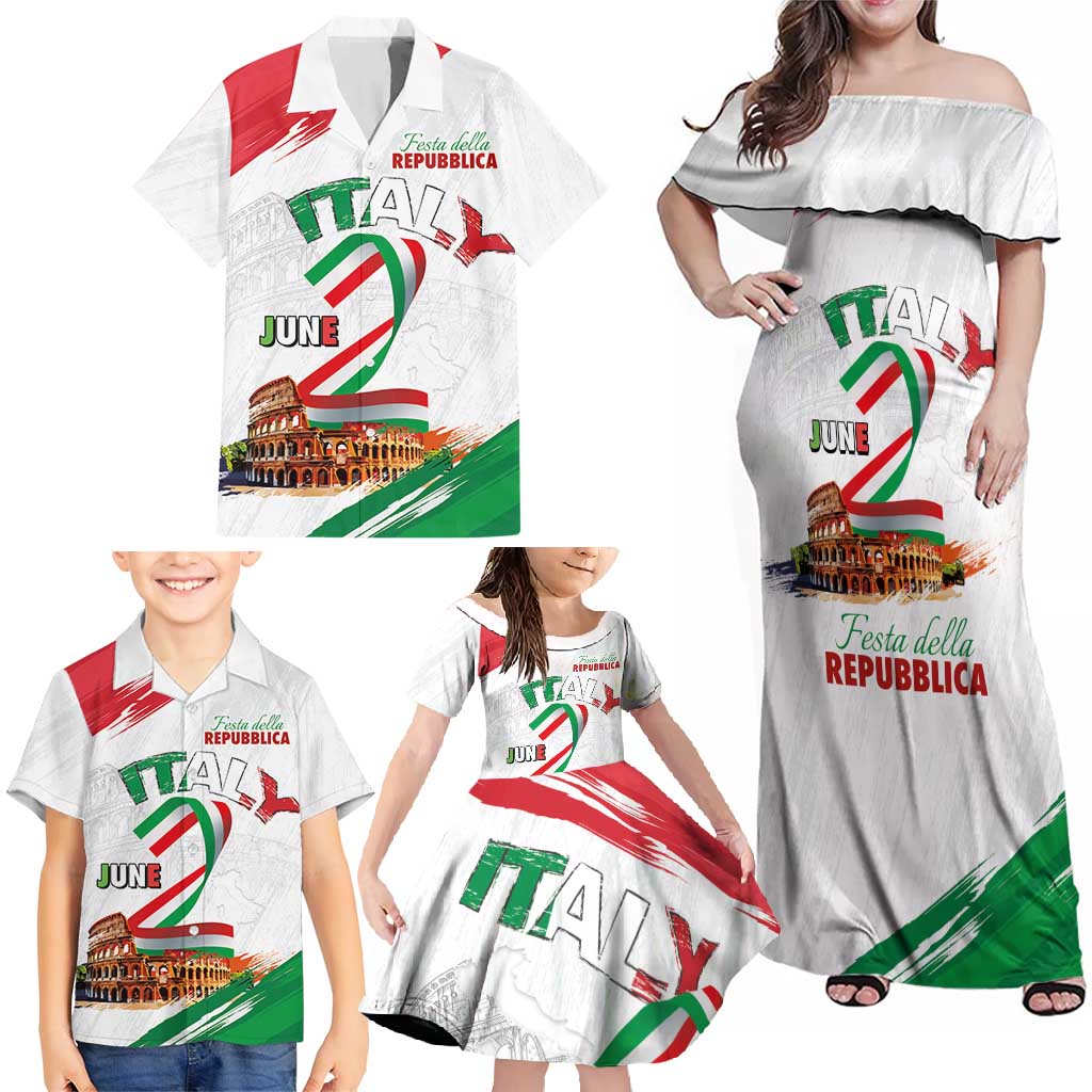 Italian National Day Family Matching Off Shoulder Maxi Dress and Hawaiian Shirt Festa della Repubblica-The Colosseum Grunge Style