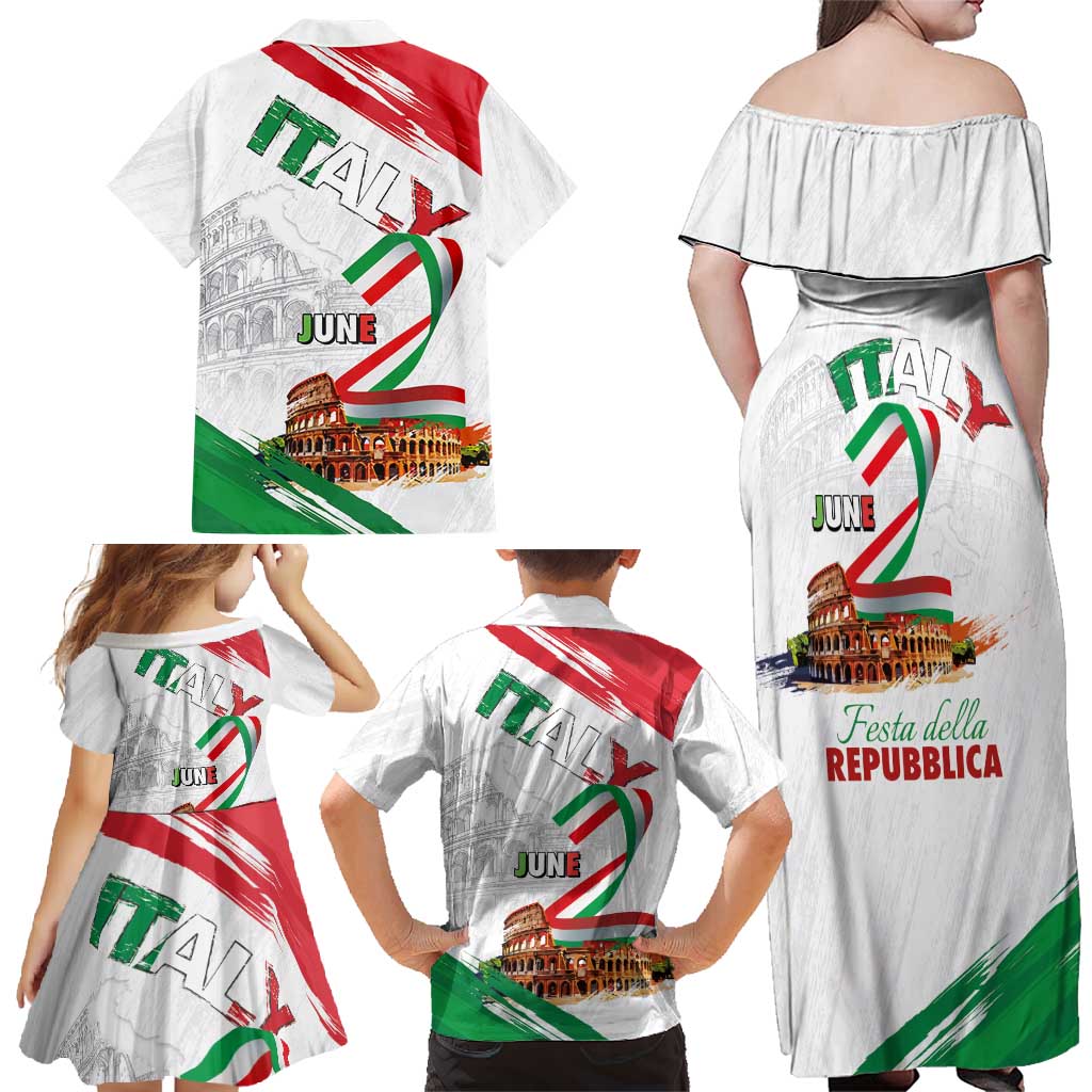 Italian National Day Family Matching Off Shoulder Maxi Dress and Hawaiian Shirt Festa della Repubblica-The Colosseum Grunge Style