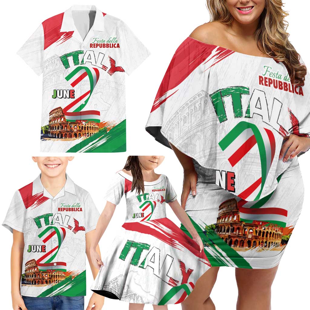 Italian National Day Family Matching Off Shoulder Short Dress and Hawaiian Shirt Festa della Repubblica-The Colosseum Grunge Style