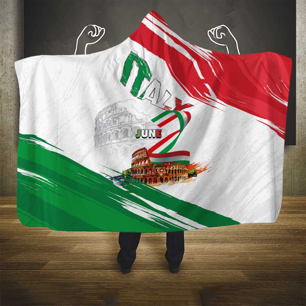 Italian National Day Hooded Blanket Festa della Repubblica-The Colosseum Grunge Style