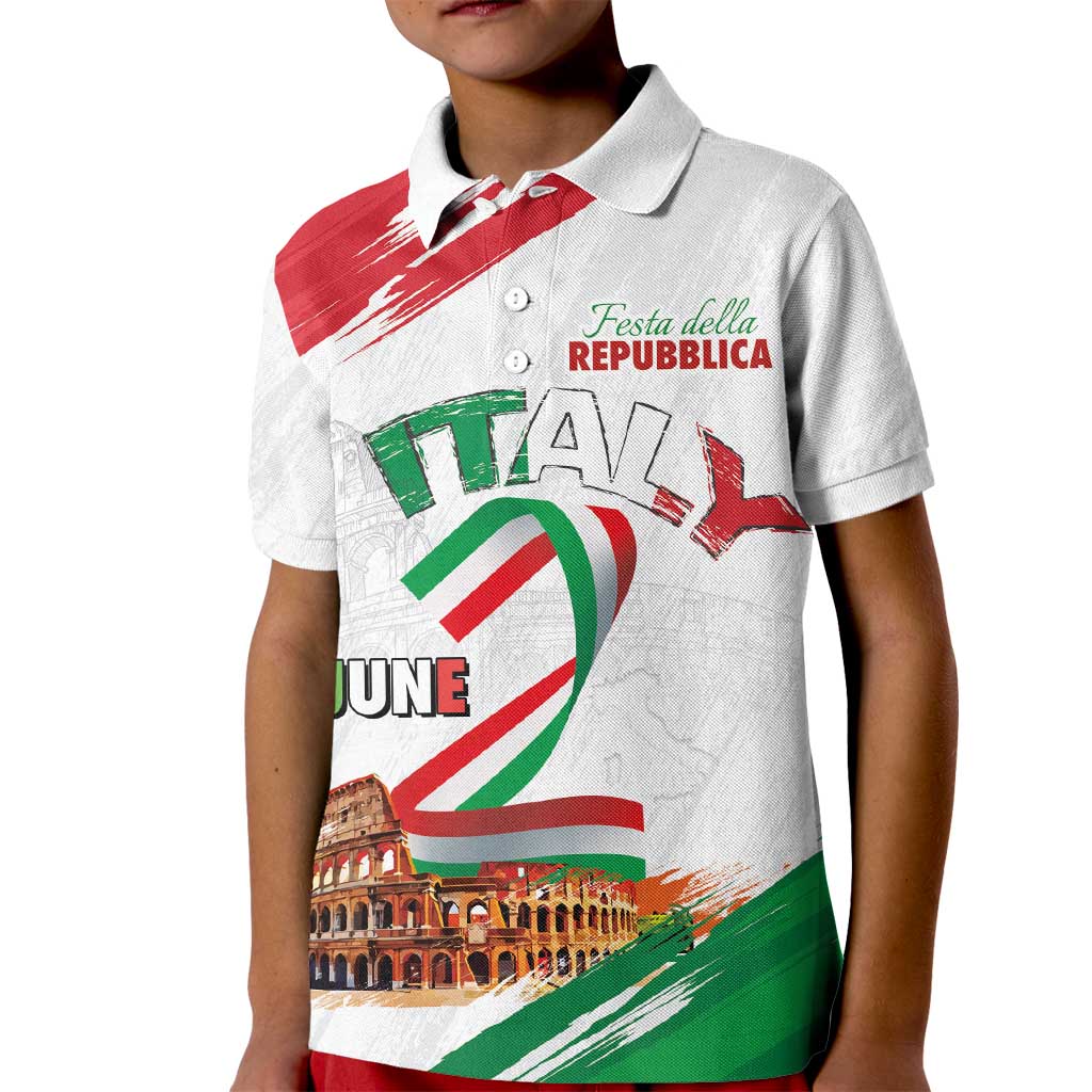 Italian National Day Kid Polo Shirt Festa della Repubblica-The Colosseum Grunge Style