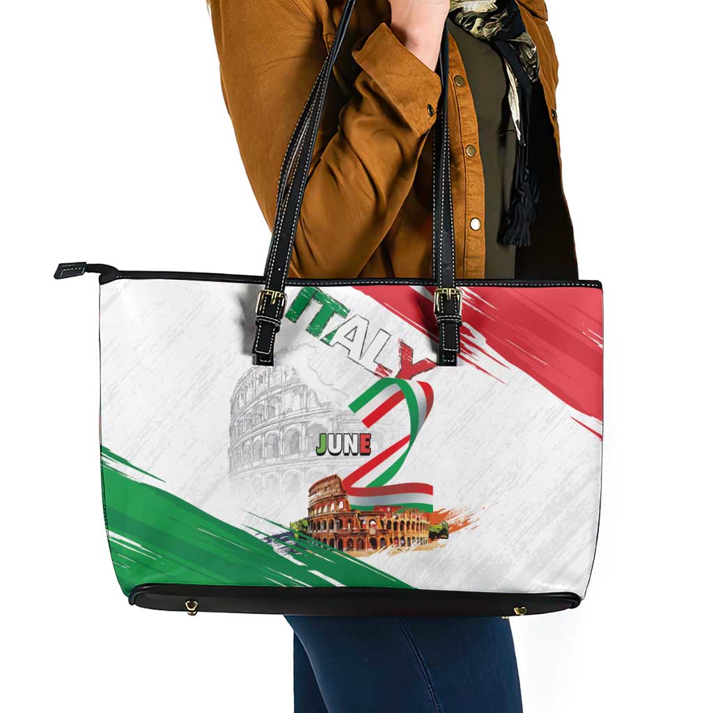 Italian National Day Leather Tote Bag Festa della Repubblica-The Colosseum Grunge Style