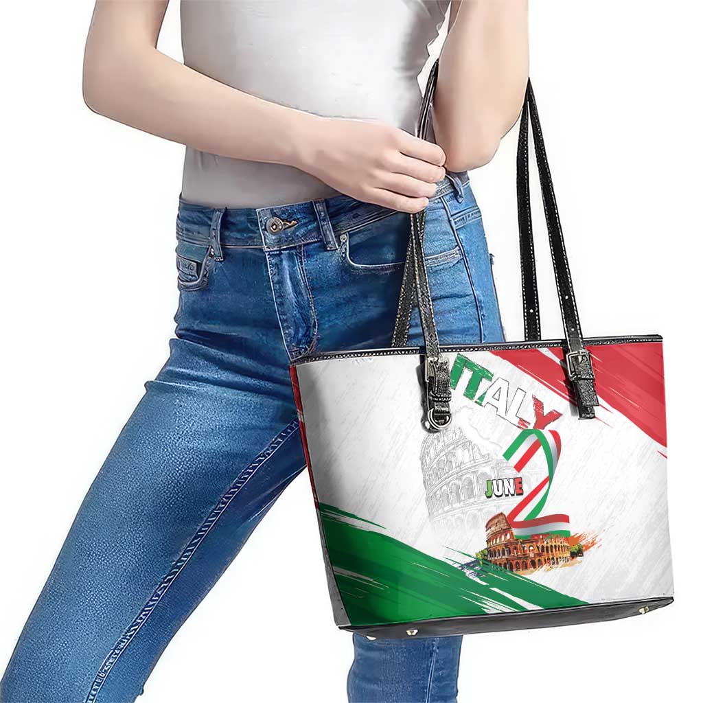 Italian National Day Leather Tote Bag Festa della Repubblica-The Colosseum Grunge Style