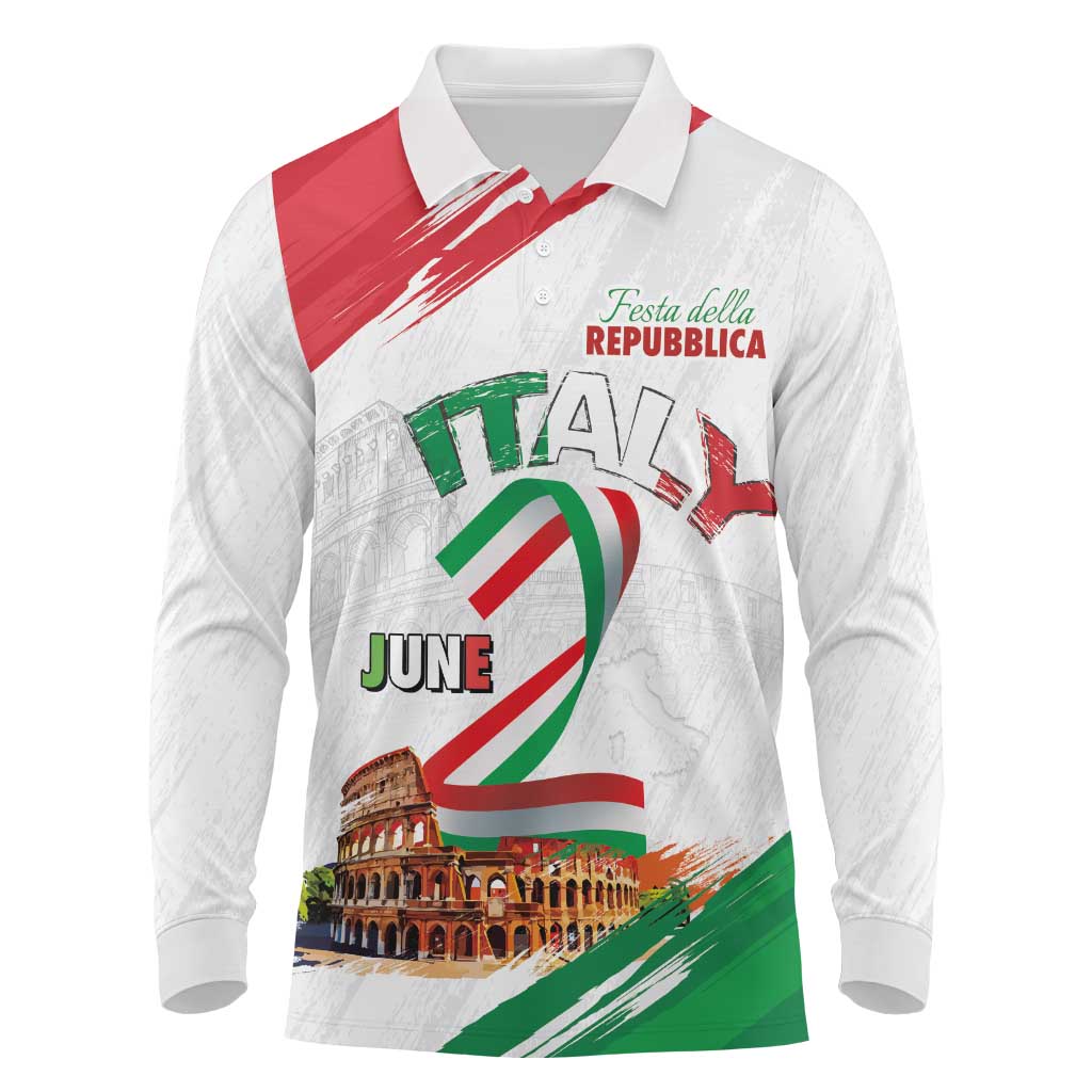 Italian National Day Long Sleeve Polo Shirt Festa della Repubblica-The Colosseum Grunge Style