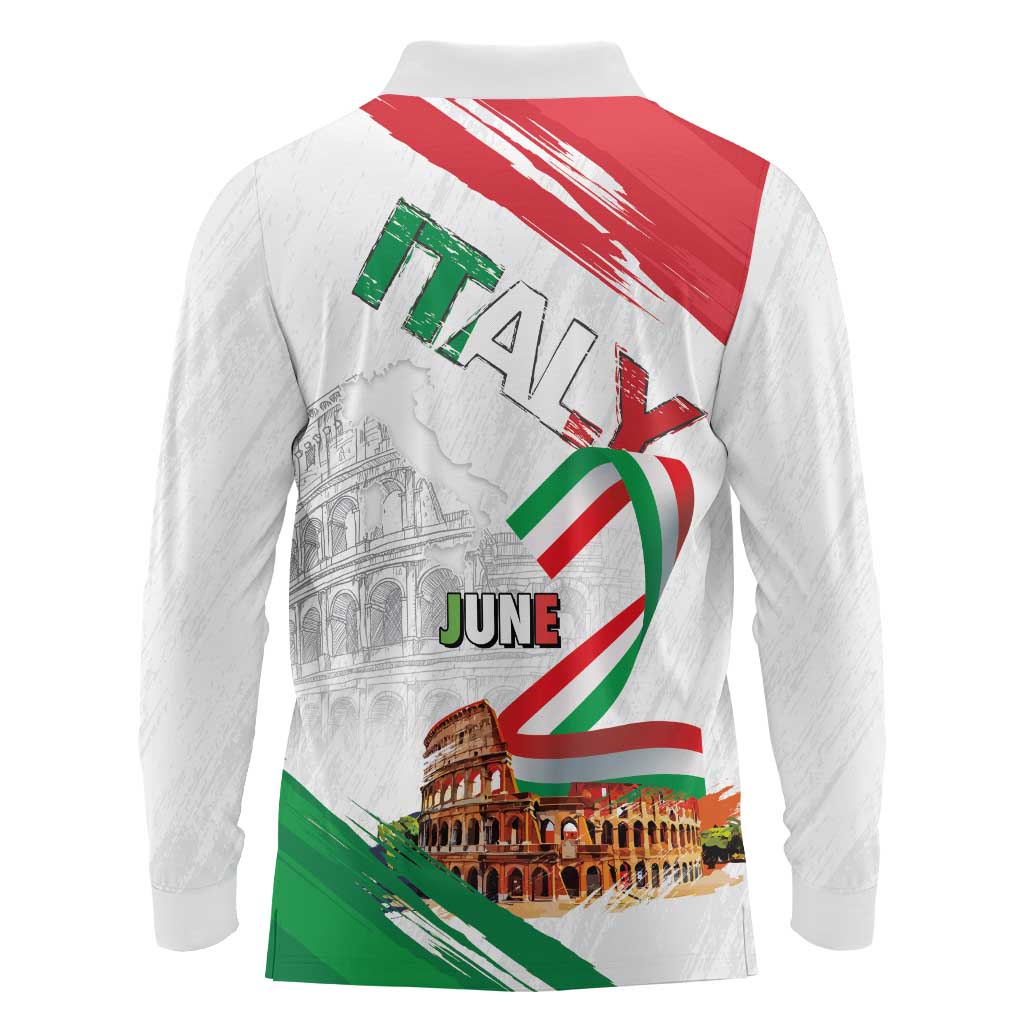 Italian National Day Long Sleeve Polo Shirt Festa della Repubblica-The Colosseum Grunge Style