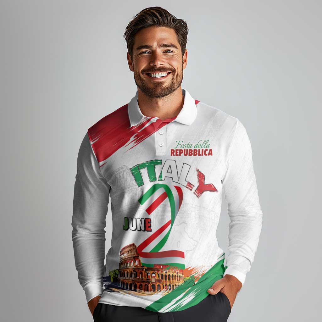 Italian National Day Long Sleeve Polo Shirt Festa della Repubblica-The Colosseum Grunge Style