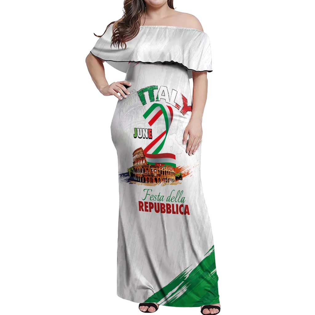 Italian National Day Off Shoulder Maxi Dress Festa della Repubblica-The Colosseum Grunge Style