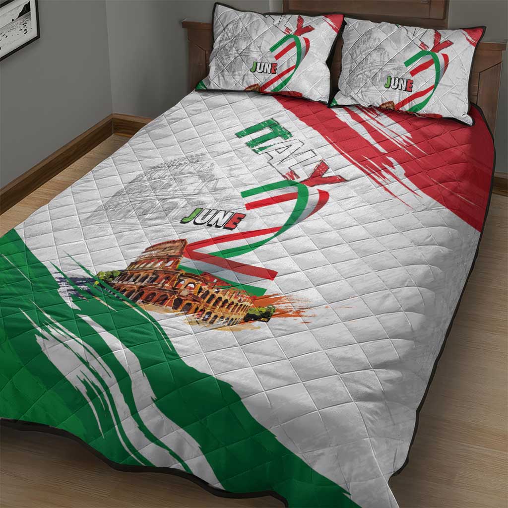 Italian National Day Quilt Bed Set Festa della Repubblica-The Colosseum Grunge Style