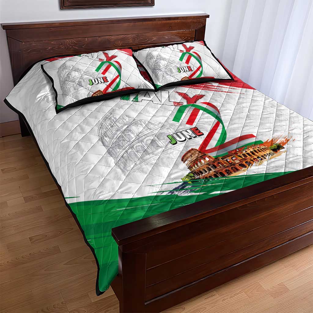 Italian National Day Quilt Bed Set Festa della Repubblica-The Colosseum Grunge Style