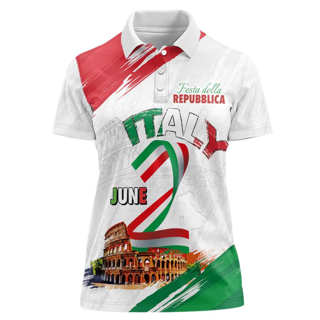 Italian National Day Women Polo Shirt Festa della Repubblica-The Colosseum Grunge Style