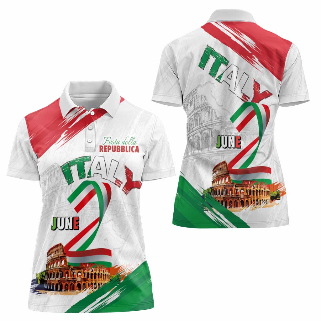 Italian National Day Women Polo Shirt Festa della Repubblica-The Colosseum Grunge Style