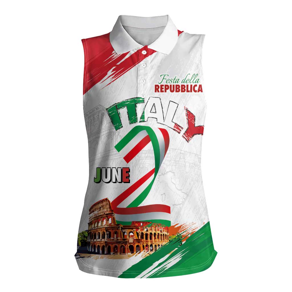 Italian National Day Women Sleeveless Polo Shirt Festa della Repubblica-The Colosseum Grunge Style