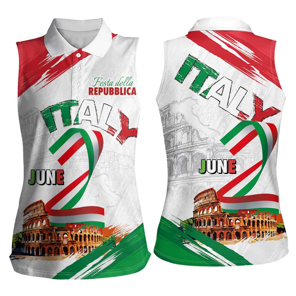Italian National Day Women Sleeveless Polo Shirt Festa della Repubblica-The Colosseum Grunge Style