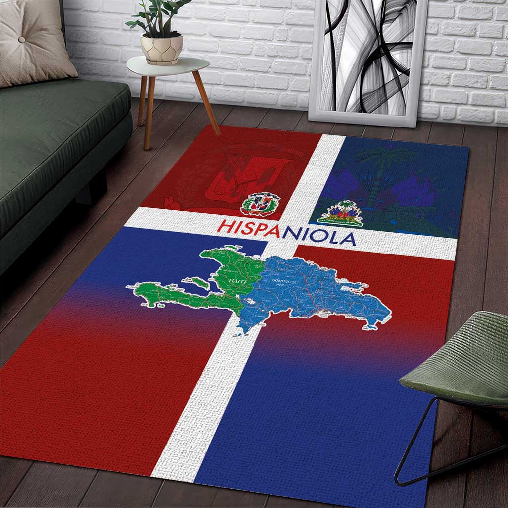 Haiti and Dominican Republic Area Rug Hispaniola with Emblems and Flag Style