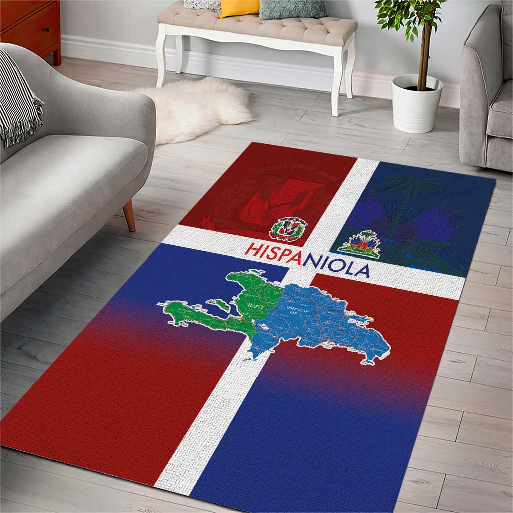 Haiti and Dominican Republic Area Rug Hispaniola with Emblems and Flag Style