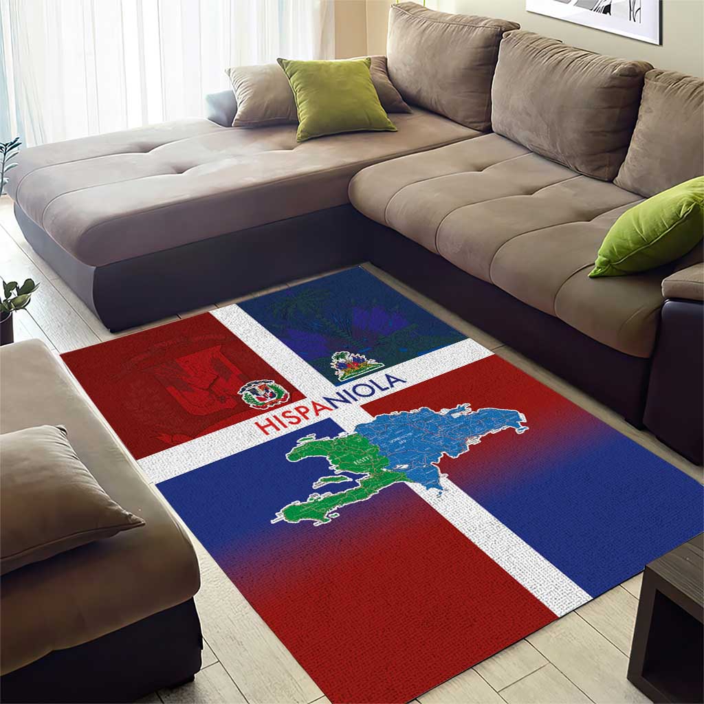 Haiti and Dominican Republic Area Rug Hispaniola with Emblems and Flag Style