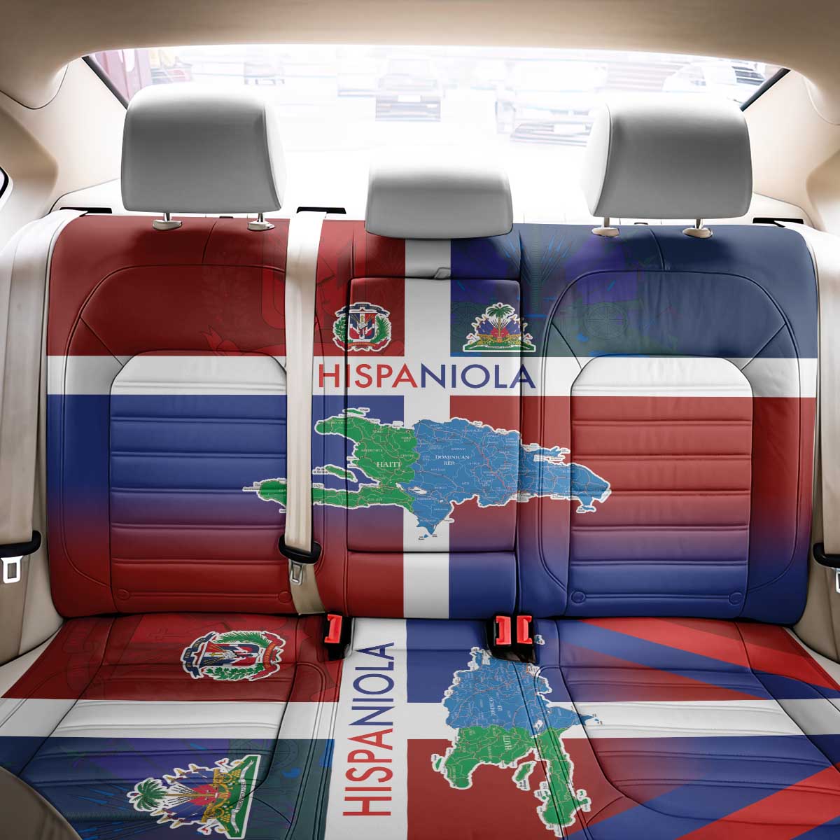 Haiti and Dominican Republic Back Car Seat Cover Hispaniola with Emblems and Flag Style