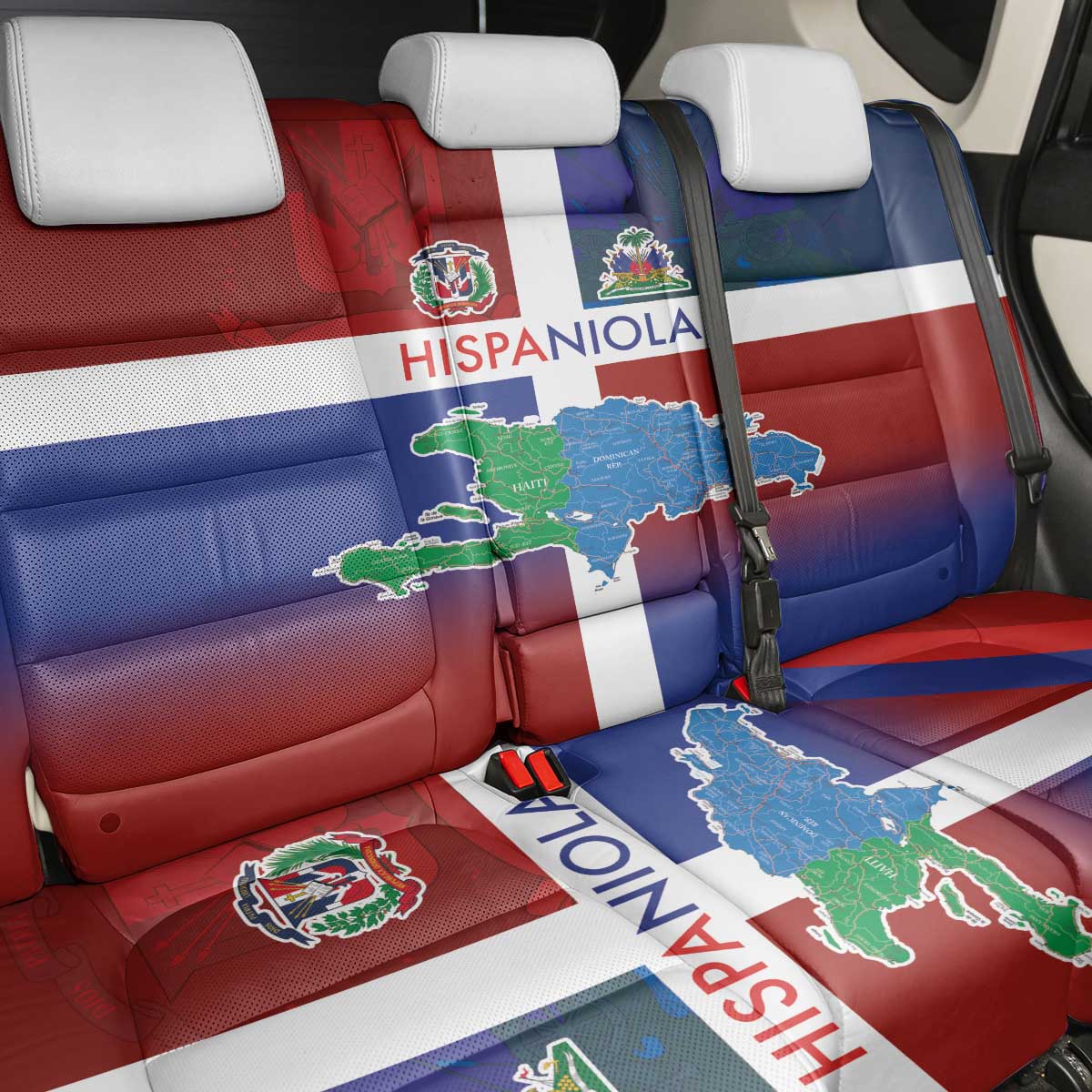 Haiti and Dominican Republic Back Car Seat Cover Hispaniola with Emblems and Flag Style