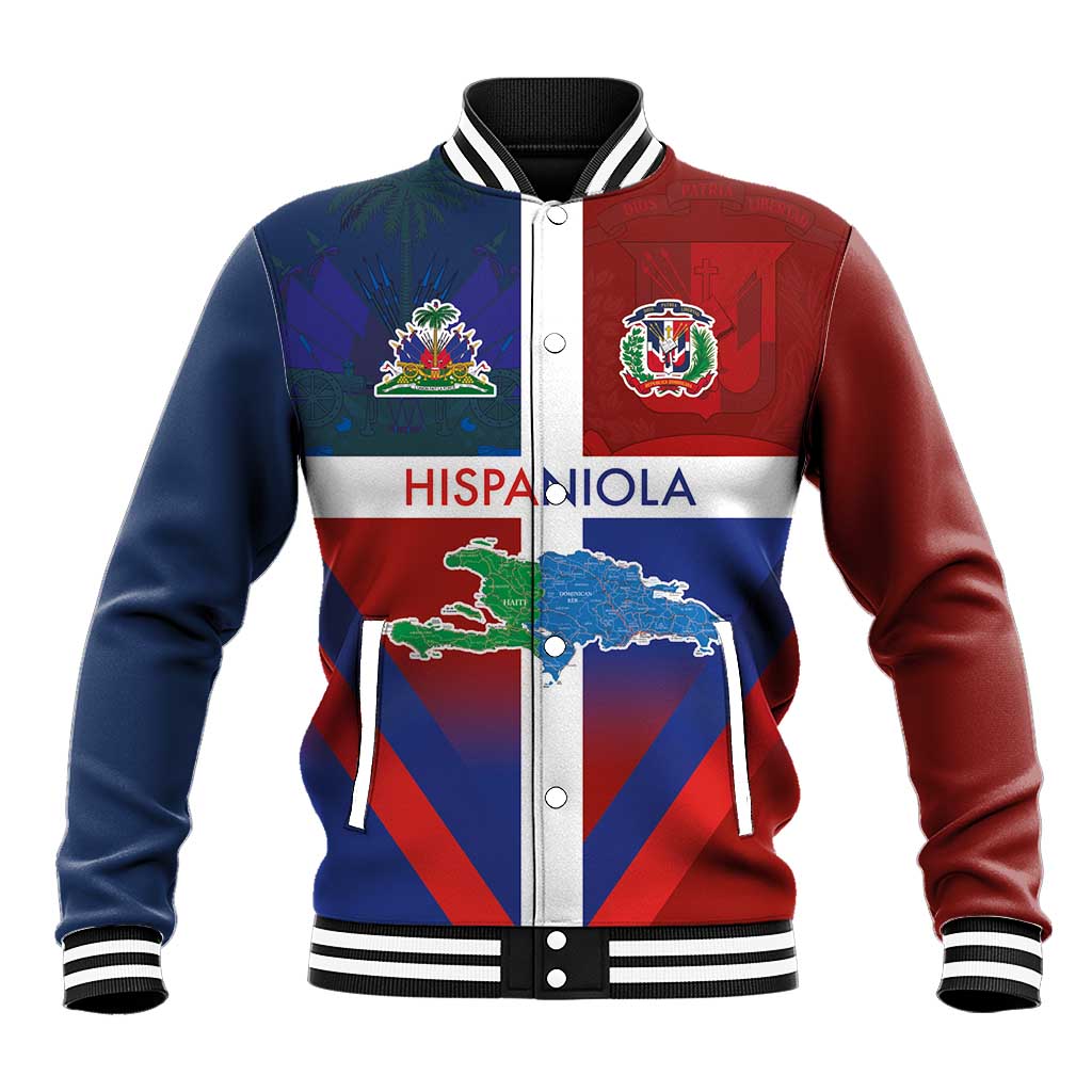 Haiti and Dominican Republic Baseball Jacket Hispaniola with Emblems and Flag Style