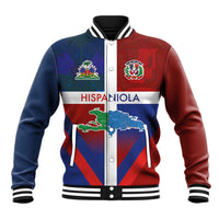 Haiti and Dominican Republic Baseball Jacket Hispaniola with Emblems and Flag Style
