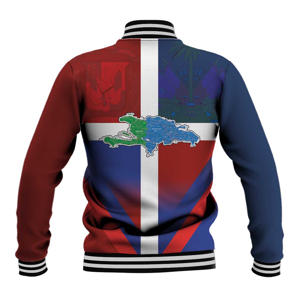 Haiti and Dominican Republic Baseball Jacket Hispaniola with Emblems and Flag Style