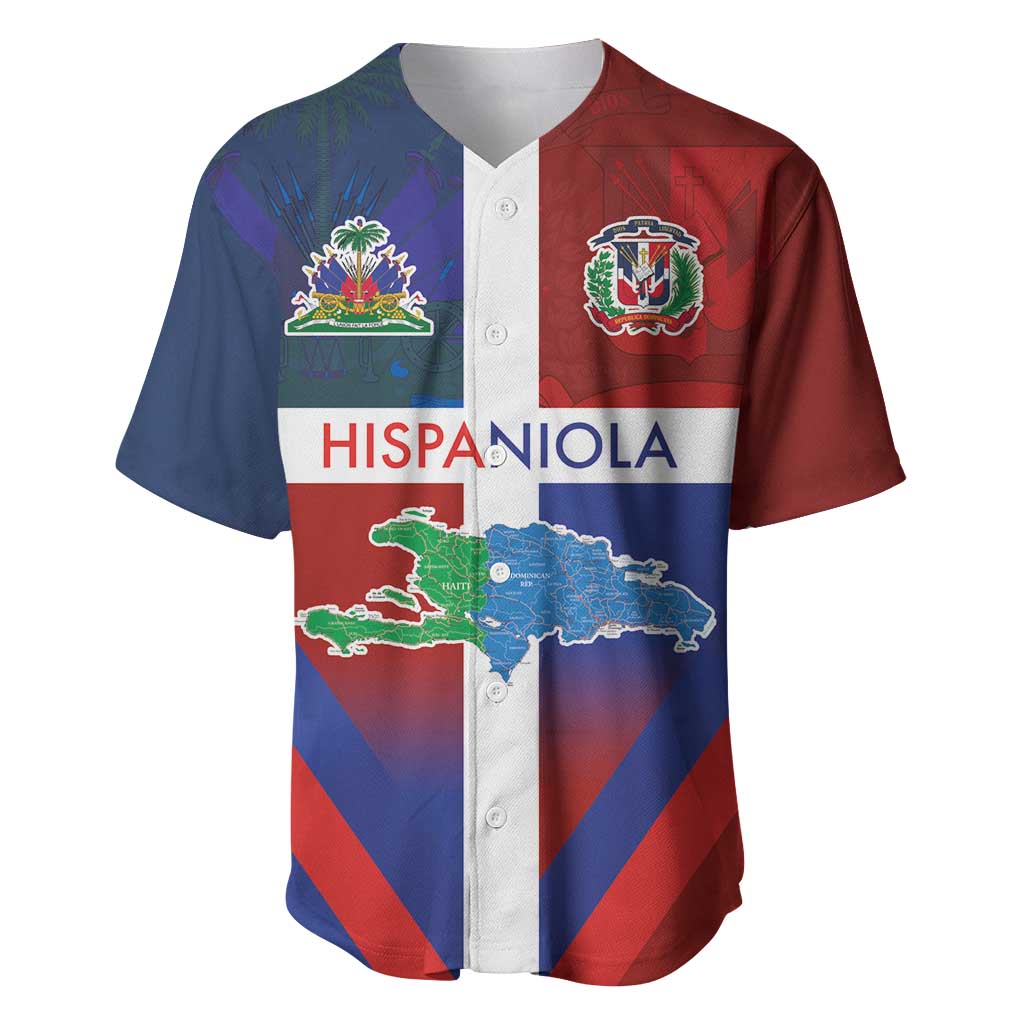 Haiti and Dominican Republic Baseball Jersey Hispaniola with Emblems and Flag Style