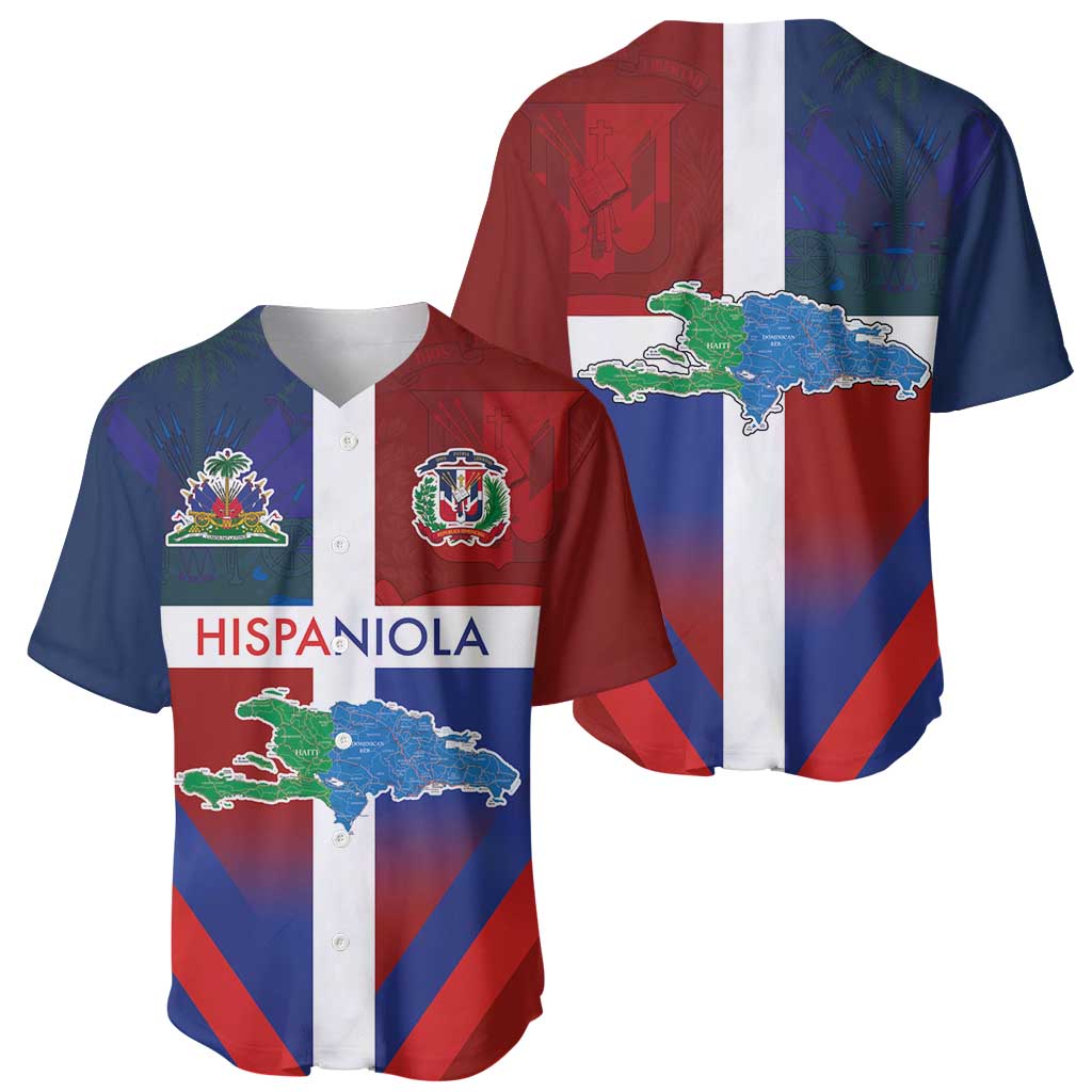 Haiti and Dominican Republic Baseball Jersey Hispaniola with Emblems and Flag Style