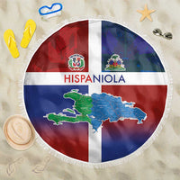 Haiti and Dominican Republic Beach Blanket Hispaniola with Emblems and Flag Style