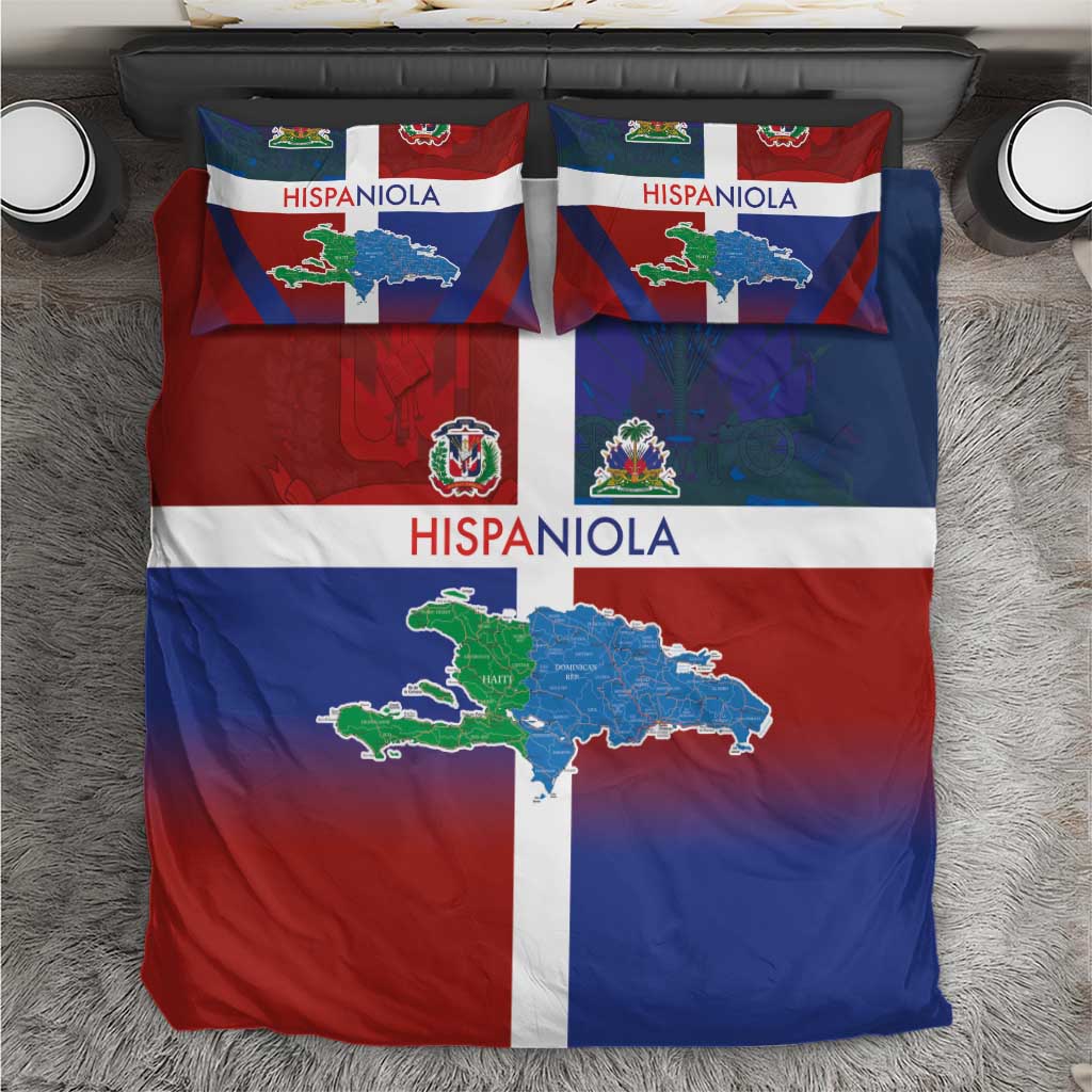 Haiti and Dominican Republic Bedding Set Hispaniola with Emblems and Flag Style